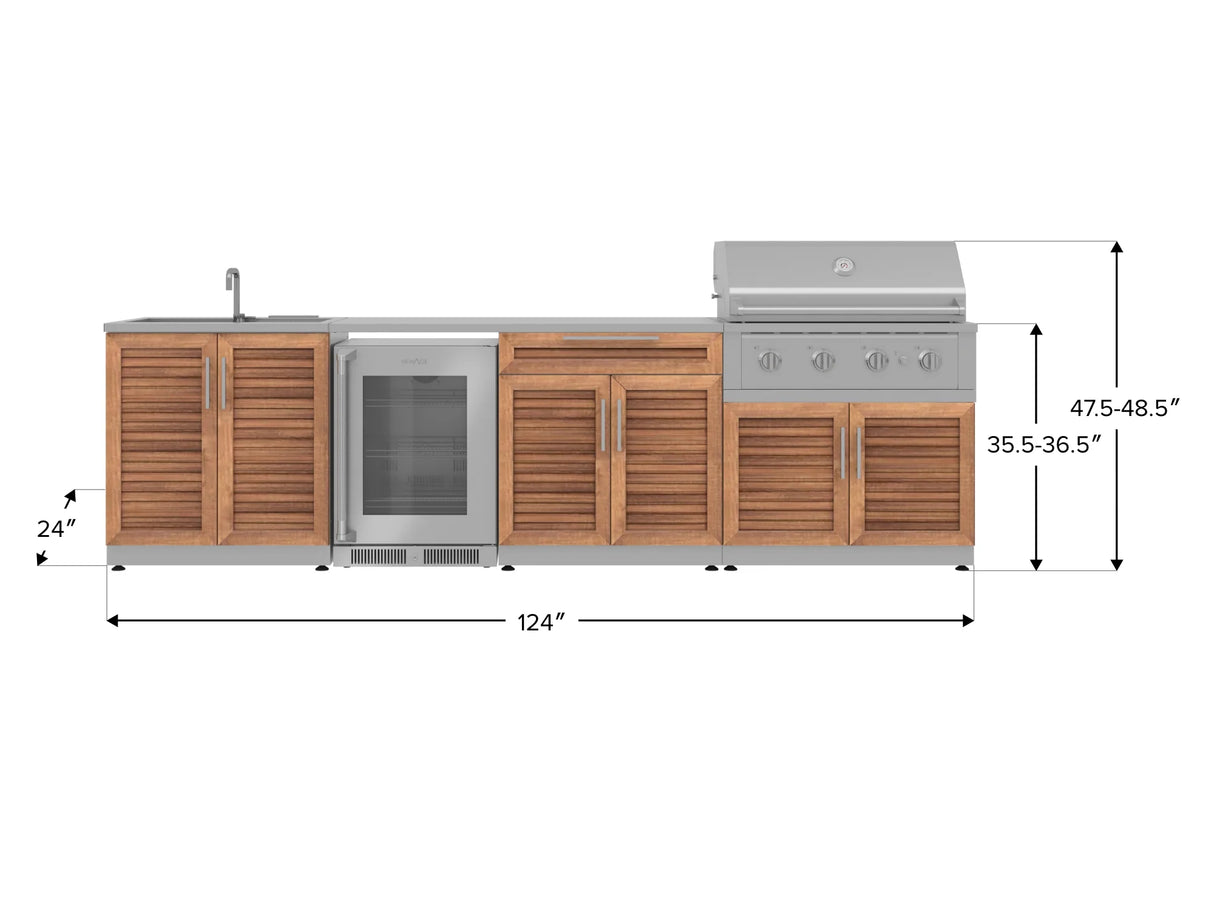 Outdoor Kitchen Stainless Steel 6 Piece Cabinet Set with Sink, Bar, Grill Cabinet, Performance Grill, Countertop and Glass Door Fridge