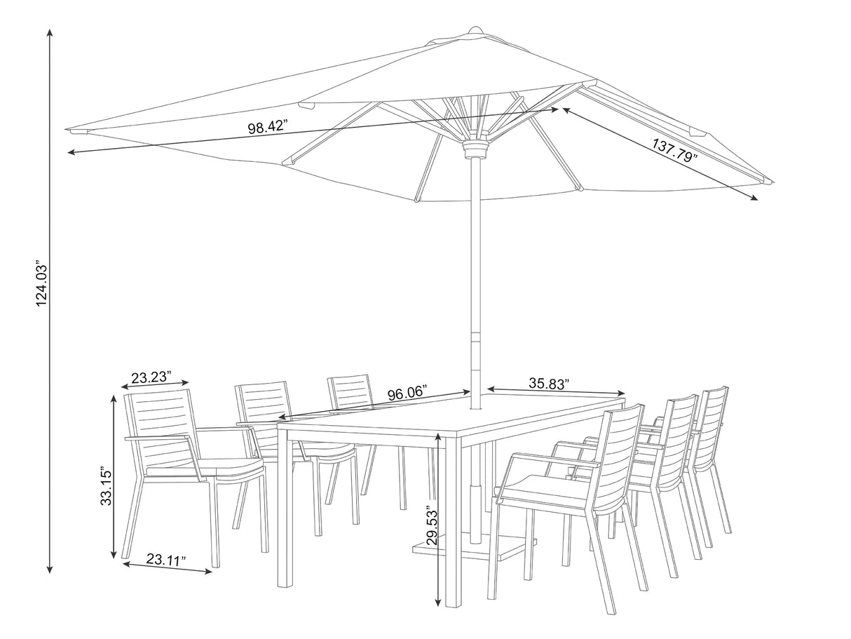 Monterey 6 Seater Dining Set with 96 In. Table with Umbrella