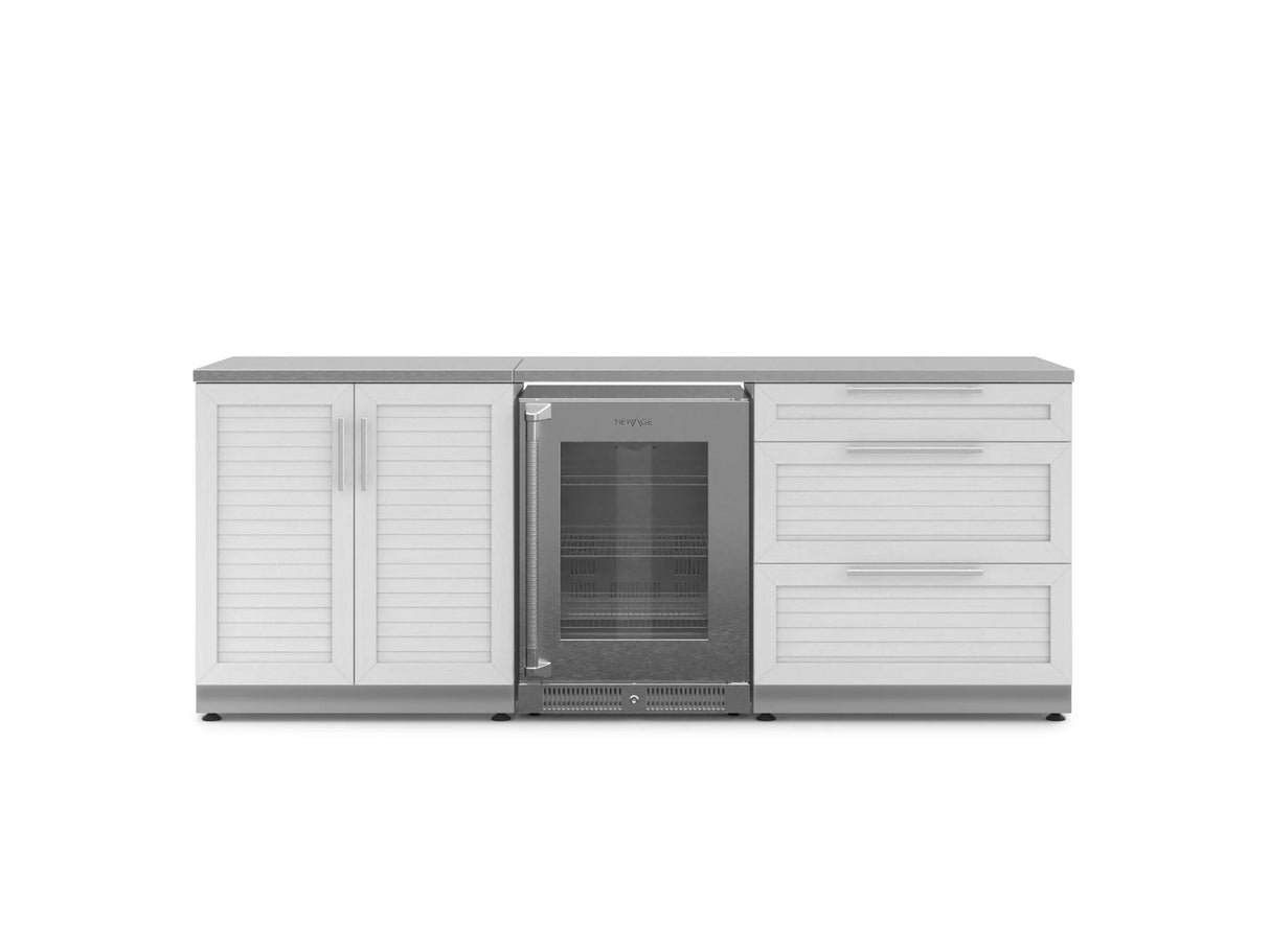 Outdoor Kitchen Stainless Steel 5 Piece Cabinet Set with 3-Drawer, 2-Door Cabinet, Countertops and Fridge