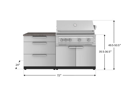 Outdoor Kitchen Stainless-Steel 4 Piece Cabinet Set with 3 Drawer, Grill Cabinet, Platinum Grill, and Countertop