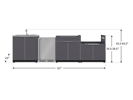 Outdoor Kitchen Aluminum 4 Piece Cabinet Set with Sink, Bar, Grill Cabinet and Fridge