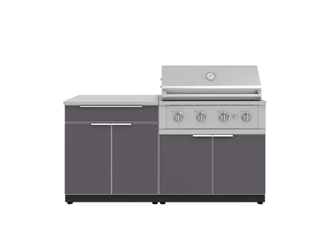 Outdoor Kitchen Aluminum 4 Piece Cabinet Set with Bar, Grill Cabinet, Performance Grill, and Countertop