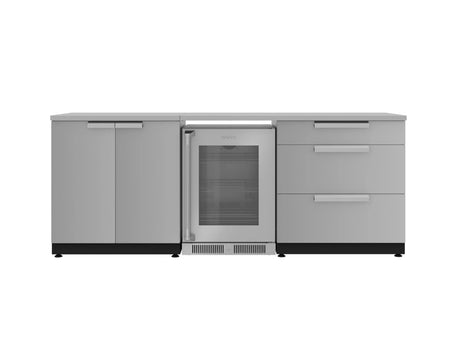 Outdoor Kitchen Stainless Steel 5 Piece Cabinet Set with 3-Drawer, 2-Door Cabinet, Countertops and Fridge