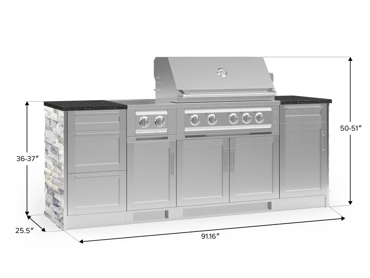 Outdoor Kitchen Signature Series 8 Piece Cabinet Set with Dual Side Burner, 3 Drawer, 1 Door, Platinum Grill and Grill Cabinet