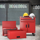 3-in-1 6-Drawer Rolling Tool Chest Storage Cabinet with Universal Wheels and Hooks-Red