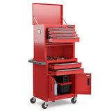 3-in-1 6-Drawer Rolling Tool Chest Storage Cabinet with Universal Wheels and Hooks-Red