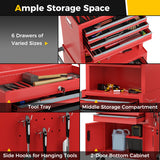 3-in-1 6-Drawer Rolling Tool Chest Storage Cabinet with Universal Wheels and Hooks-Red