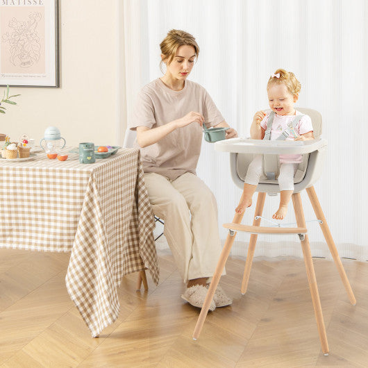3-in-1 Convertible Wooden High Chair with Cushion-Beige