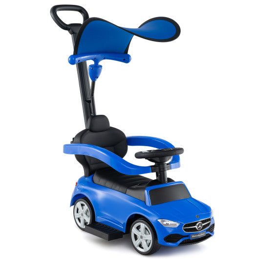 3-in-1 Ride on Push Car Mercedes-Benz Licensed Sliding Car with Canopy-Blue