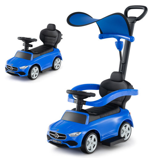 3-in-1 Ride on Push Car Mercedes-Benz Licensed Sliding Car with Canopy-Blue