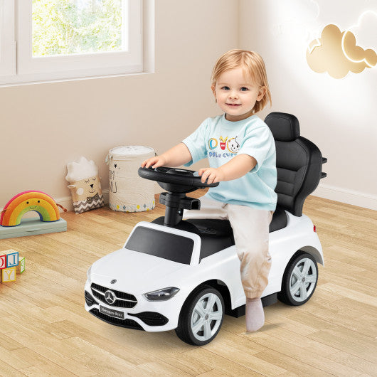 3-in-1 Ride on Push Car Mercedes-Benz Licensed Sliding Car with Canopy-White