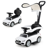 3-in-1 Ride on Push Car Mercedes-Benz Licensed Sliding Car with Canopy-White