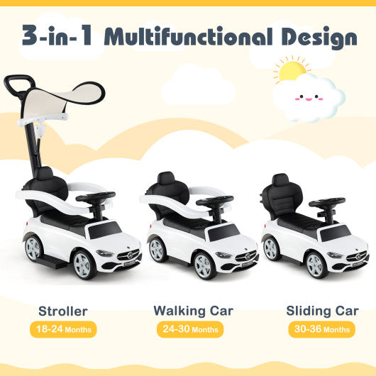 3-in-1 Ride on Push Car Mercedes-Benz Licensed Sliding Car with Canopy-White
