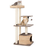 4-Layer Cat Tower with Scratching Posts Condo and Washable Cushions-Coffee