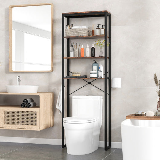 4-Tier Freestanding Over the Toilet Storage Rack-Rustic Brown