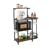 4-Tier Kitchen Bakers Rack with 6 S-Hooks and Stemware Racks-Rustic Brown
