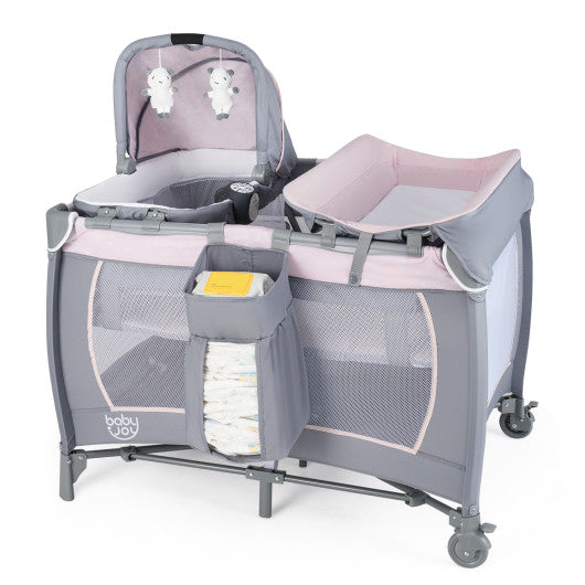 4-in-1 Convertible Portable Baby Playard Newborn Napper with Music and Toys-Gray