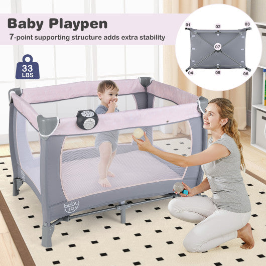 4-in-1 Convertible Portable Baby Playard Newborn Napper with Music and Toys-Gray