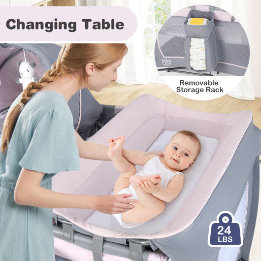 4-in-1 Convertible Portable Baby Playard Newborn Napper with Music and Toys-Gray