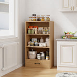 4-Tier Storage Bookcase with Open Shelves Drawer and Anti-toppling Device-Natural