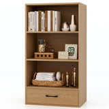 4-Tier Storage Bookcase with Open Shelves Drawer and Anti-toppling Device-Natural