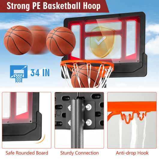 4.3-8.2 FT Portable Basketball Hoop with Adjustable Height and Wheels-Red