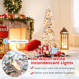 4.5/6/7 Feet Christmas Tree with 258 Branch Tips and 100 Incandescent Lights-Flocked and Slim-4.5 ft