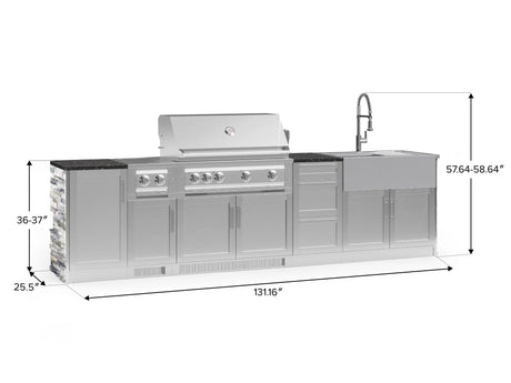 Outdoor Kitchen Signature Series 10 Piece Cabinet Set with 1 Door, Dual Side Burner, 3 Drawer, Sink, Grill and Grill Cabinet