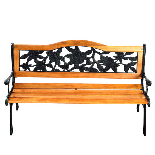 Garden Bench Chair Outdoor Wooden Loveseat with Iron Armrest