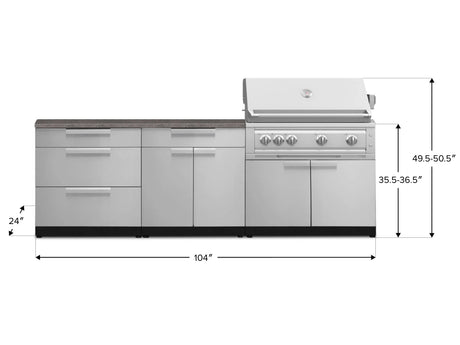 Outdoor Kitchen Stainless-Steel 5 Piece Cabinet Set with with 3-Drawer, Bar, Grill Cabinet, Platinum Grill and Countertop