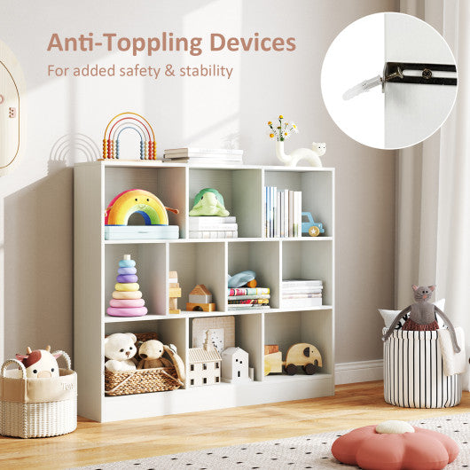 41 inches Wooden Toy Storage Organizer with 10 Cubes for Kids-White