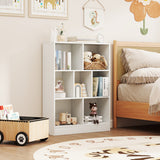 7-Section Freestanding Bookshelf for Kids Room Classroom Daycare Nursery-White