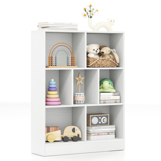 7-Section Freestanding Bookshelf for Kids Room Classroom Daycare Nursery-White