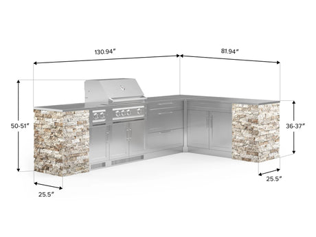 Outdoor Kitchen Signature Series 11 Piece L Shaped Cabinet Set with 3 Drawer, Bar, Dual Side Burner, Grill and Grill Cabinet