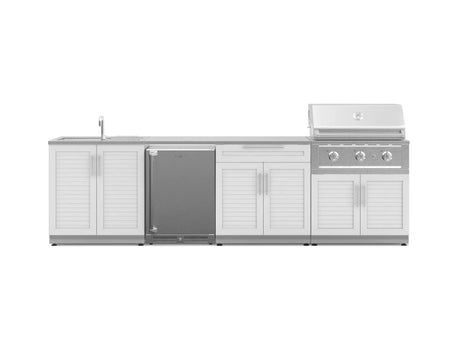 Outdoor Kitchen Stainless Steel 6 Piece Cabinet Set with Sink, Bar, Grill Cabinet, Performance Grill, Countertop and Stainless Steel Door Fridge