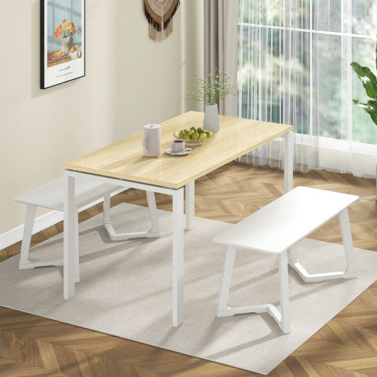 42 Inch Modern Entryway Bench Long Dining Bench with Rubber Wood Legs-White