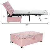 Folding Ottoman Sleeper Bed with Mattress for Guest Bed and Office Nap-Pink