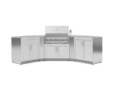 Outdoor Kitchen Stainless-Steel 7 Piece Cabinet Set with 2 Door, Bar, Corner, Grill Cabinet, Platinum Grill, and Countertops