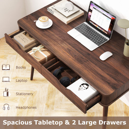 43.5 Inch Computer Desk with 2 Drawers for Small Spaces-Walnut