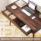 43.5 Inch Computer Desk with 2 Drawers for Small Spaces-Walnut