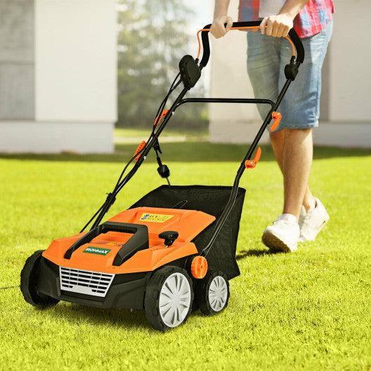 15 Inch 13 Amp Electric Scarifier with Collection Bag and Removable Blades-Orange