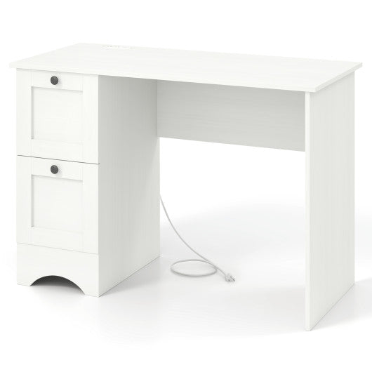 43 Inch Computer Desk with Charging Station for Living Room-White