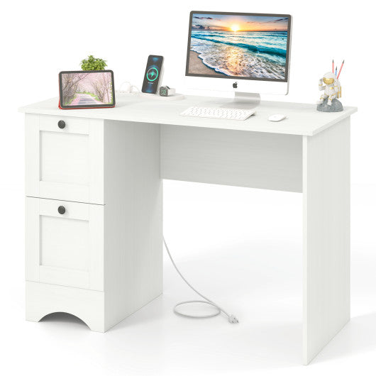 43 Inch Computer Desk with Charging Station for Living Room-White