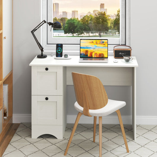 43 Inch Computer Desk with Charging Station for Living Room-White