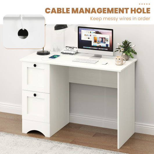 43 Inch Computer Desk with Charging Station for Living Room-White