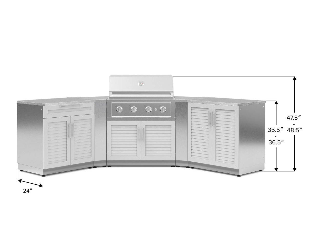 Outdoor Kitchen Stainless-Steel 7 Piece Cabinet Set with 2 Door, Bar, Corner, Grill Cabinet, Performance Grill, and Countertops