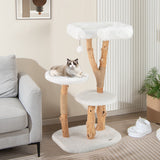 44 Inch Solid Wood Cat Tree with Perch and Natural Jute Scratching Posts-White