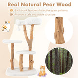 44 Inch Solid Wood Cat Tree with Perch and Natural Jute Scratching Posts-White