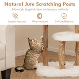 44 Inch Solid Wood Cat Tree with Perch and Natural Jute Scratching Posts-White