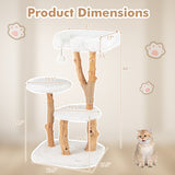 44 Inch Solid Wood Cat Tree with Perch and Natural Jute Scratching Posts-White